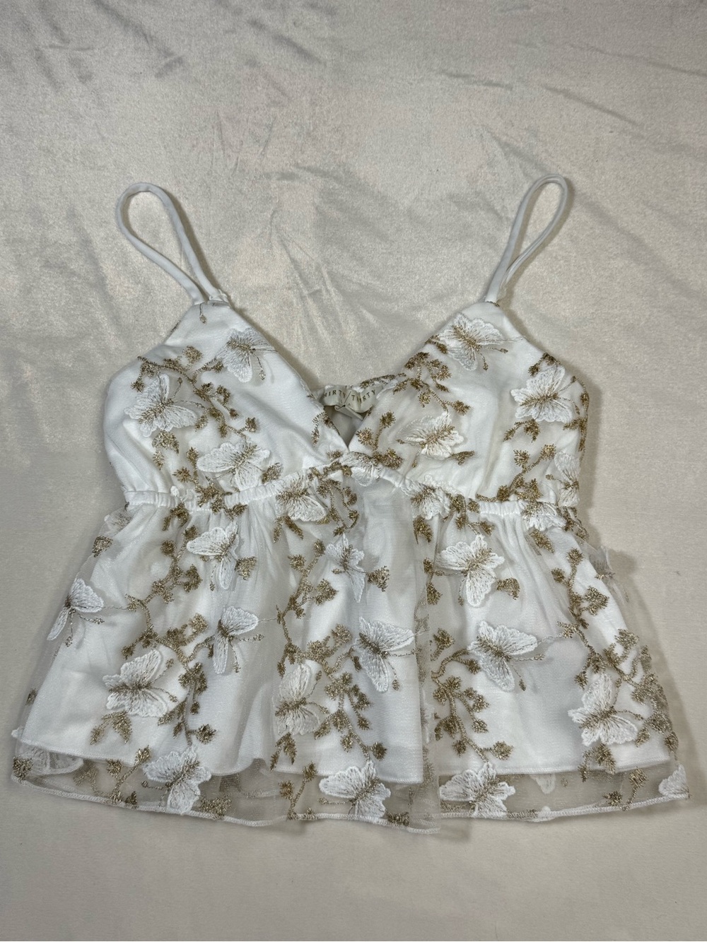 Thirty Thirty White and Gold Embroidered Butterfly Cami Top Size S